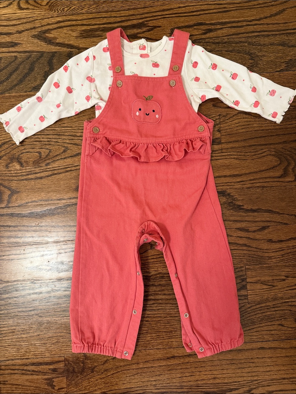 Little Me Pink Apple Overalls for Baby Girls